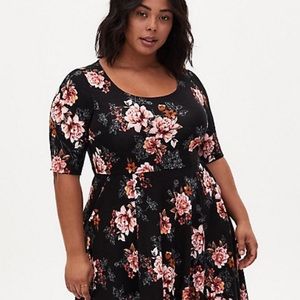 Torrid Black Floral Ponte Elbow Sleeve Midi Dress